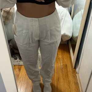 Women's White Linen Pleated Pants